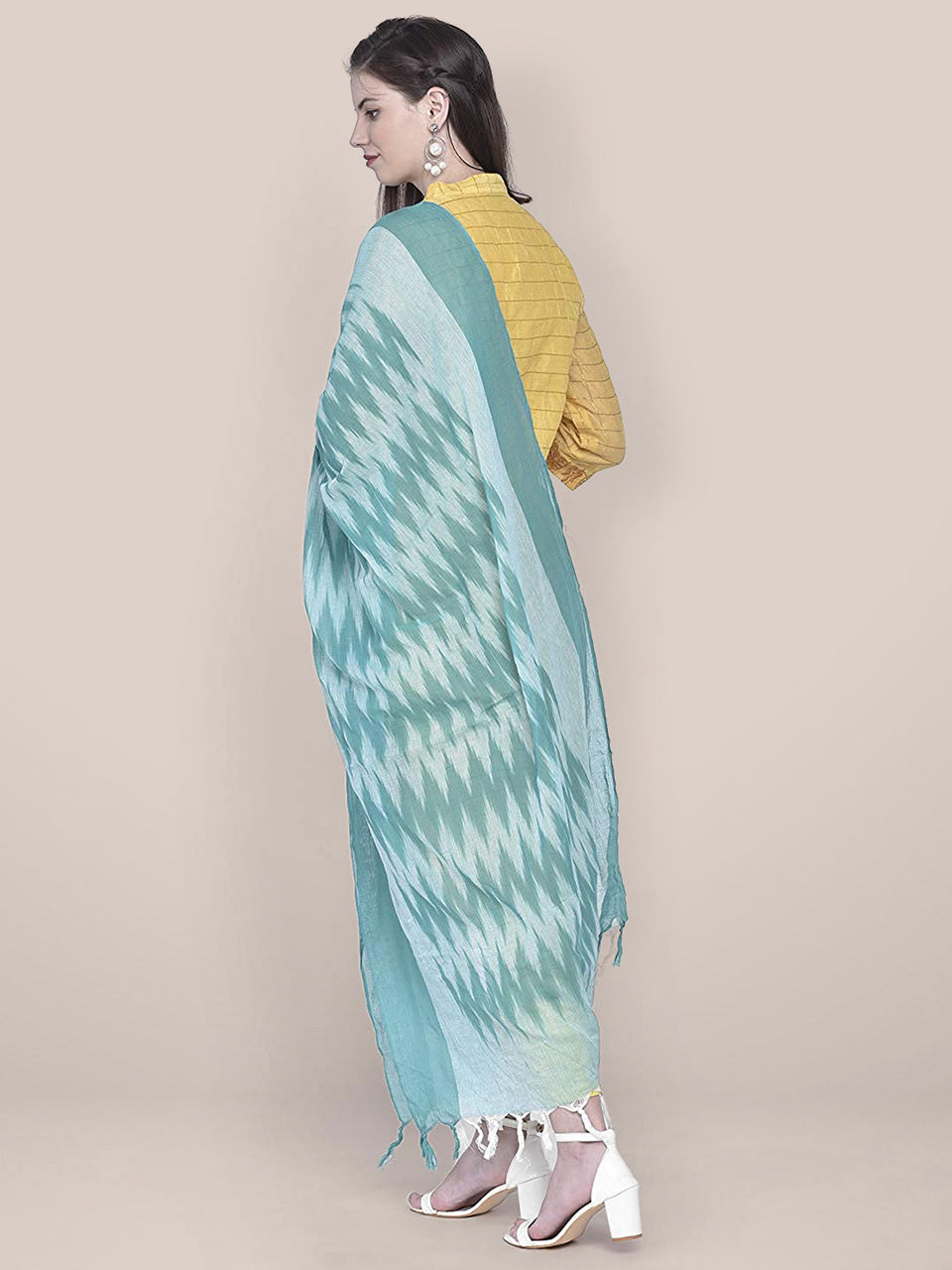 Sea Blue Cotton Ikat Dupatta freeshipping - Dupatta Bazaar