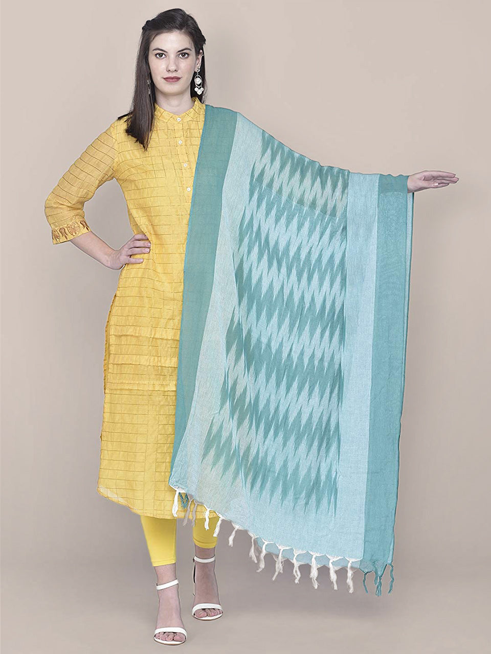 Sea Blue Cotton Ikat Dupatta freeshipping - Dupatta Bazaar