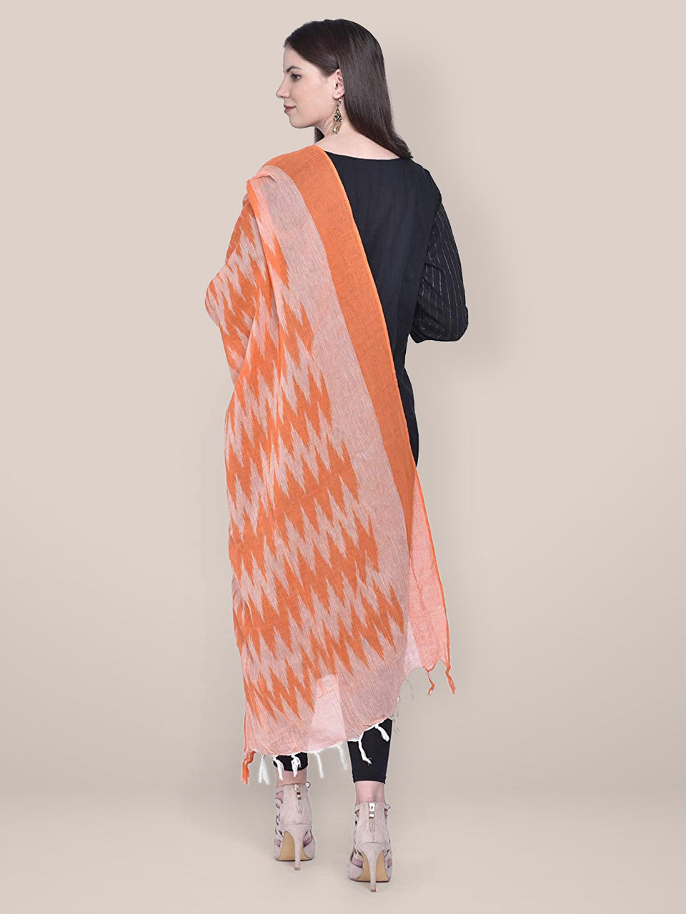 Orange Cotton Ikat Dupatta freeshipping - Dupatta Bazaar