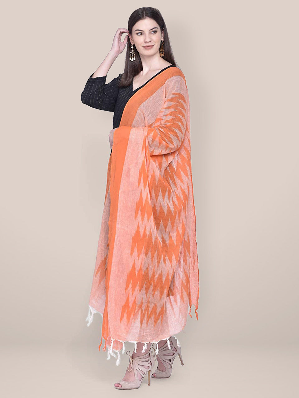 Orange Cotton Ikat Dupatta freeshipping - Dupatta Bazaar
