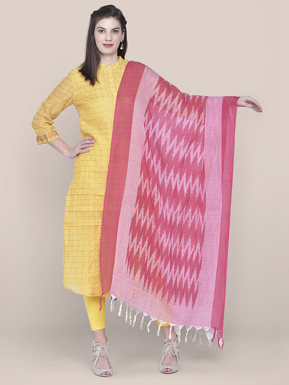 Pink Cotton Ikat Dupatta freeshipping - Dupatta Bazaar