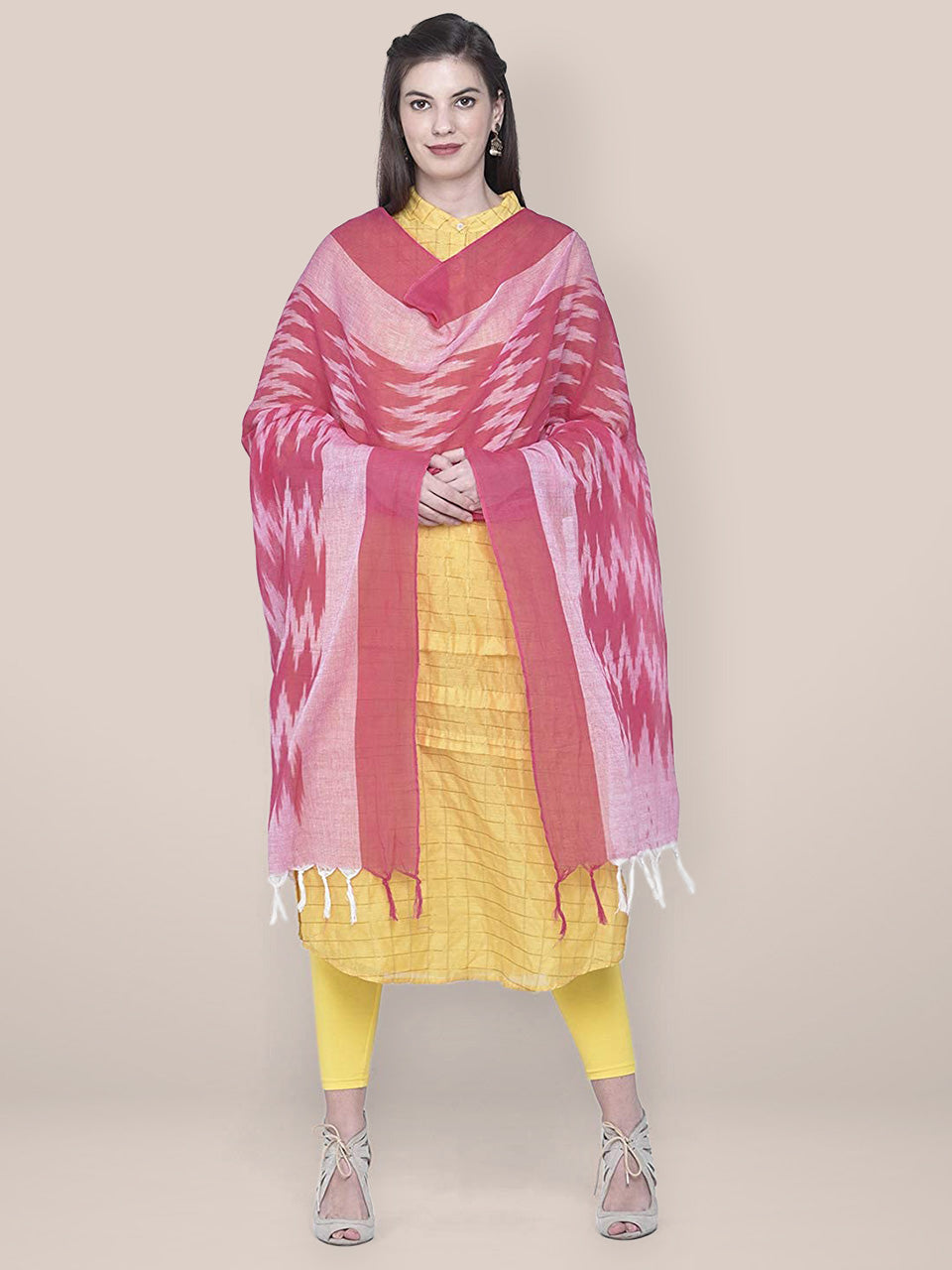 Pink Cotton Ikat Dupatta freeshipping - Dupatta Bazaar