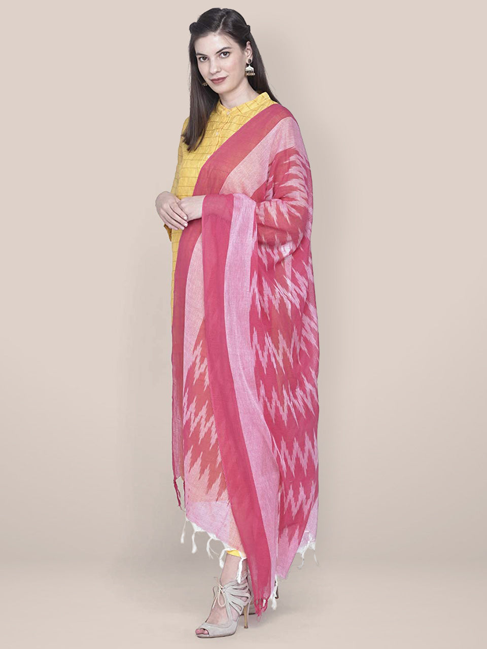 Pink Cotton Ikat Dupatta freeshipping - Dupatta Bazaar
