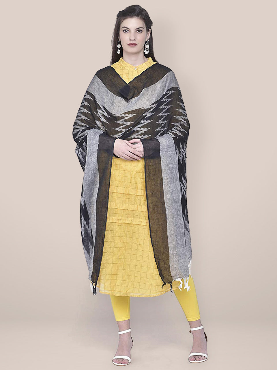 Black Ikat Dupatta freeshipping - Dupatta Bazaar