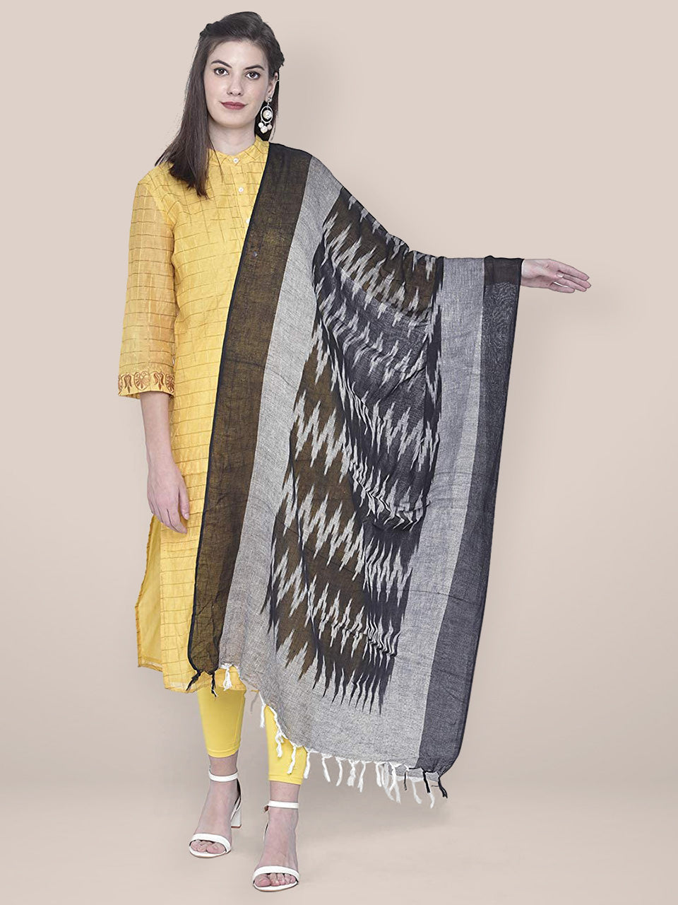 Black Ikat Dupatta freeshipping - Dupatta Bazaar