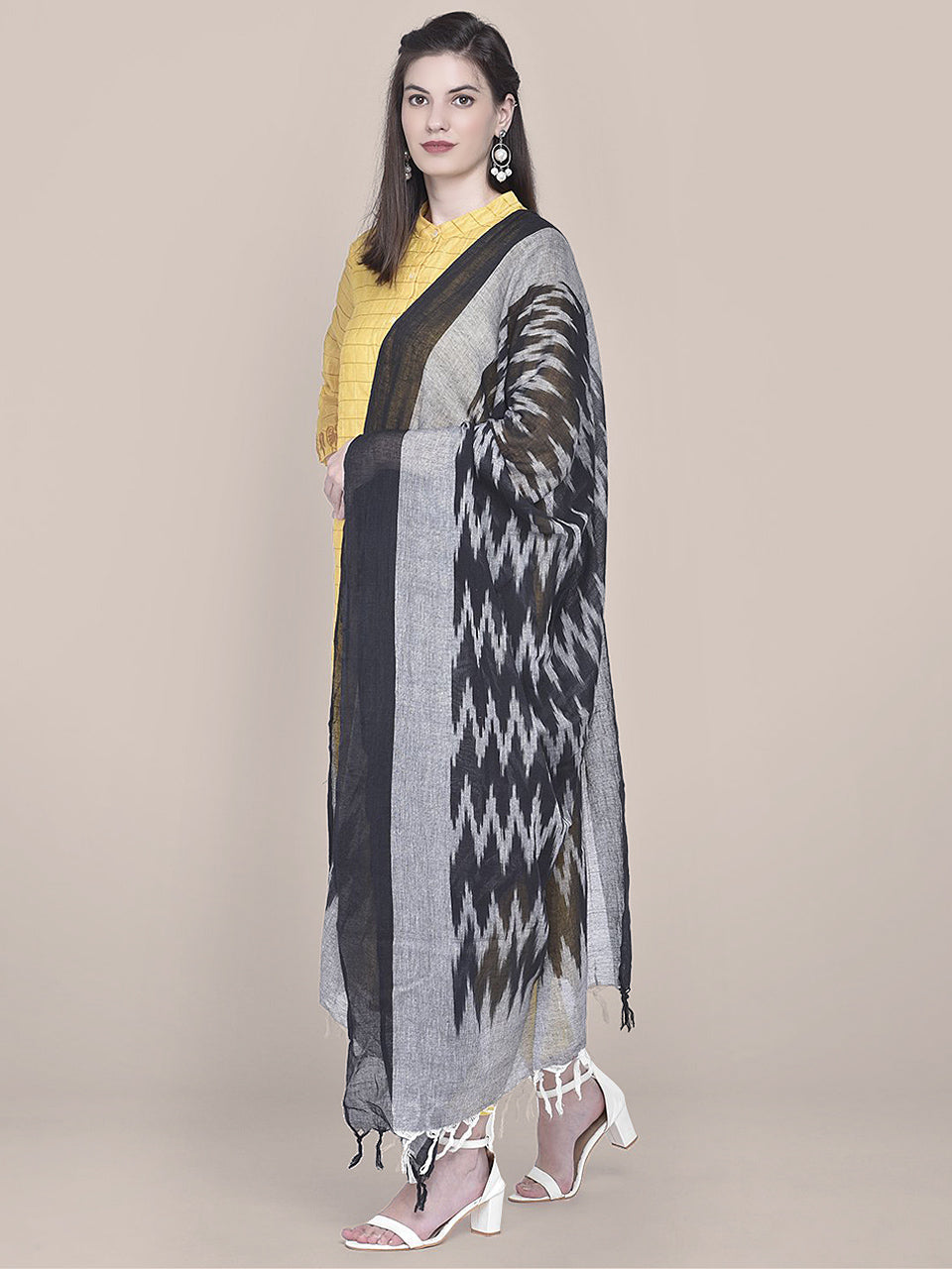 Black Ikat Dupatta freeshipping - Dupatta Bazaar