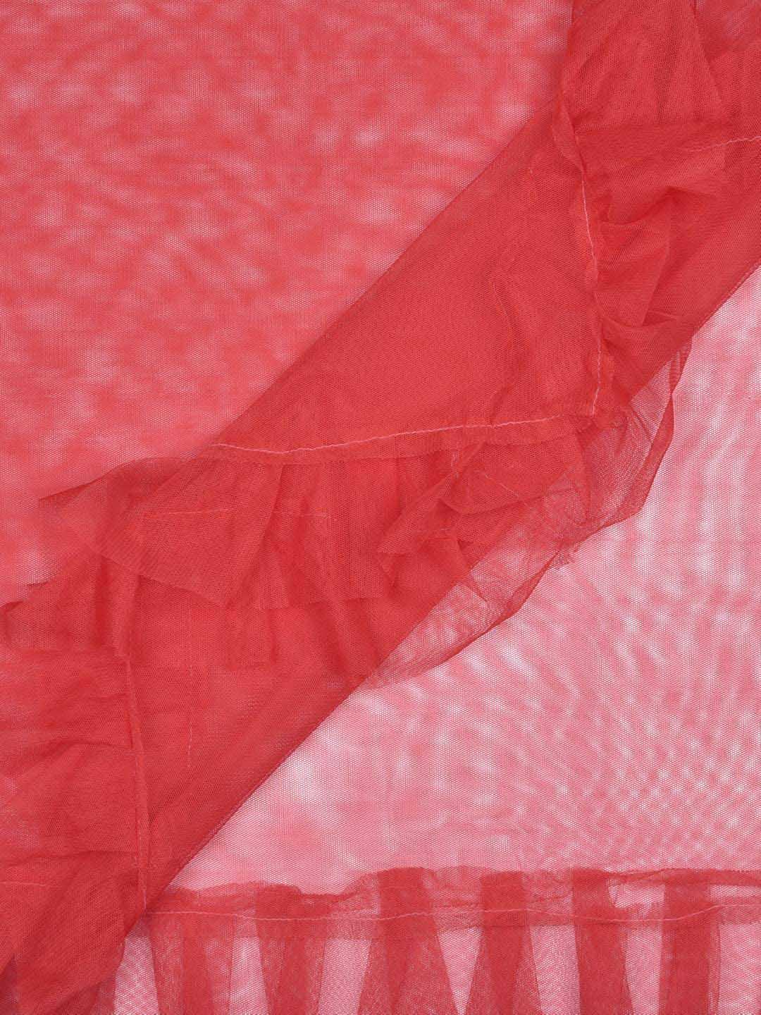 Red Net Dupatta with Ruffles freeshipping - Dupatta Bazaar