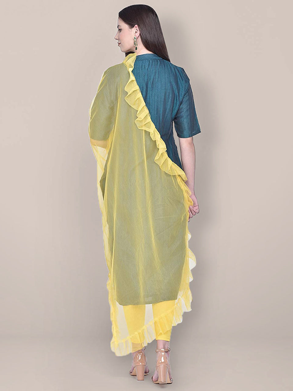 Net Dupatta with Ruffles freeshipping - Dupatta Bazaar