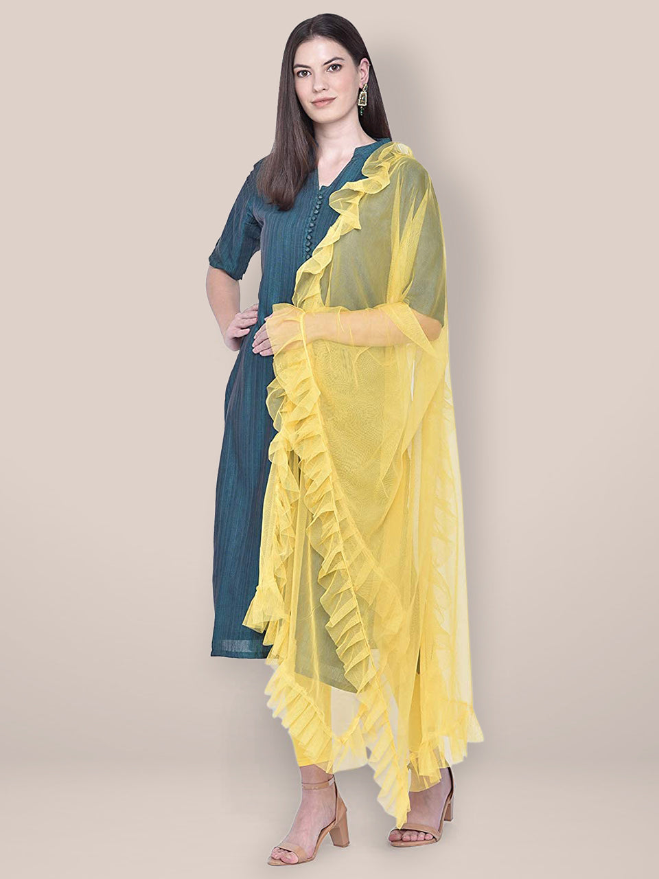 Net Dupatta with Ruffles freeshipping - Dupatta Bazaar