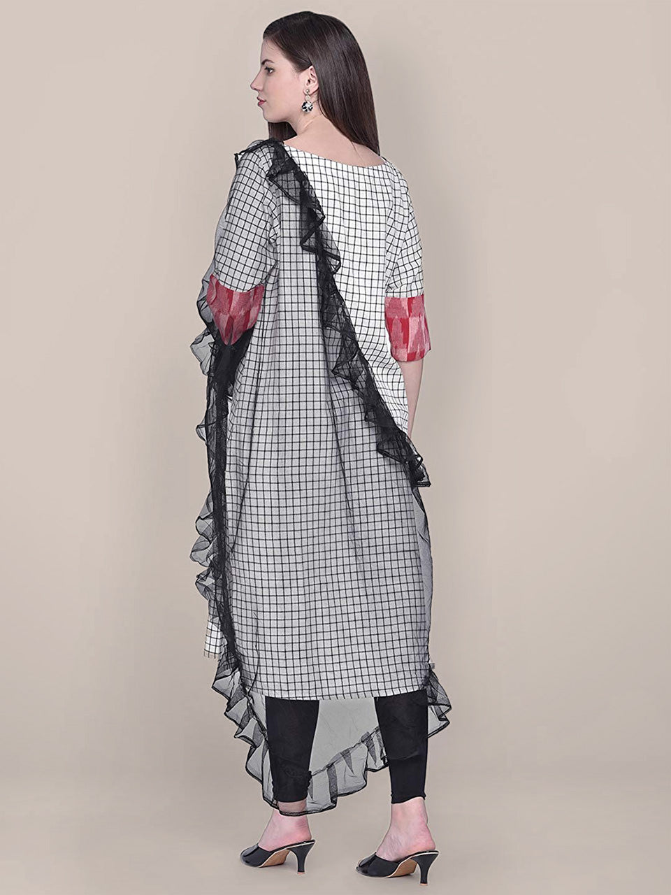 Dupatta Bazaar Woman's Black Net Dupatta with Ruffles freeshipping - Dupatta Bazaar