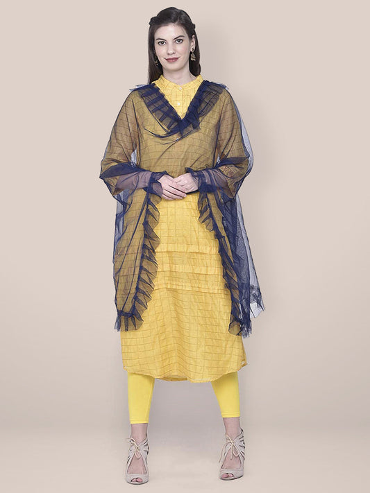 Navy Blue Net Dupatta with Ruffles freeshipping - Dupatta Bazaar