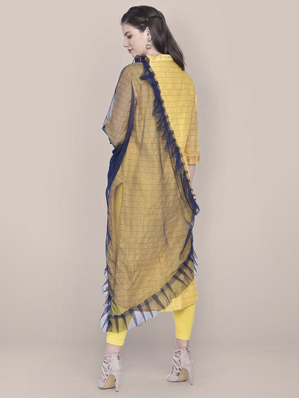 Navy Blue Net Dupatta with Ruffles freeshipping - Dupatta Bazaar