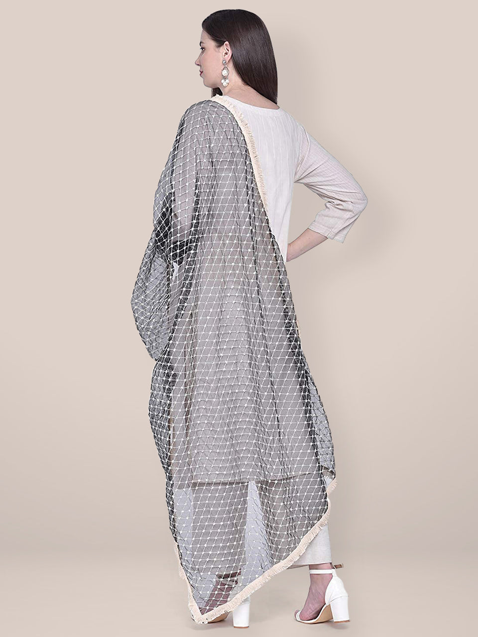 Black Dupatta with Embroidery freeshipping - Dupatta Bazaar