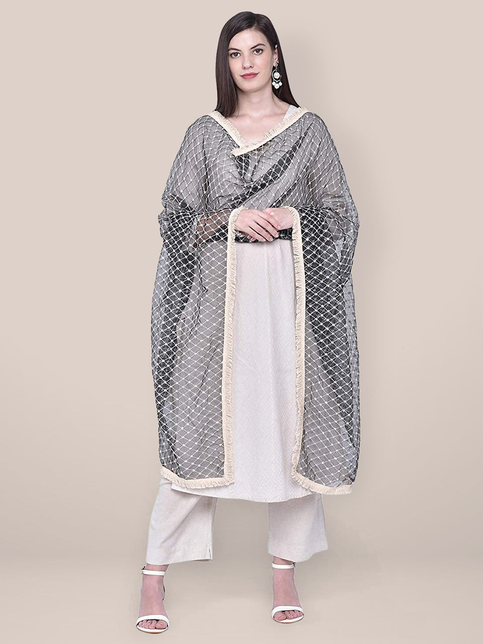 Black Dupatta with Embroidery freeshipping - Dupatta Bazaar
