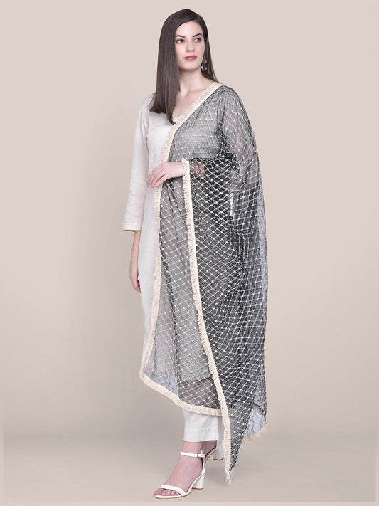 Black Dupatta with Embroidery freeshipping - Dupatta Bazaar