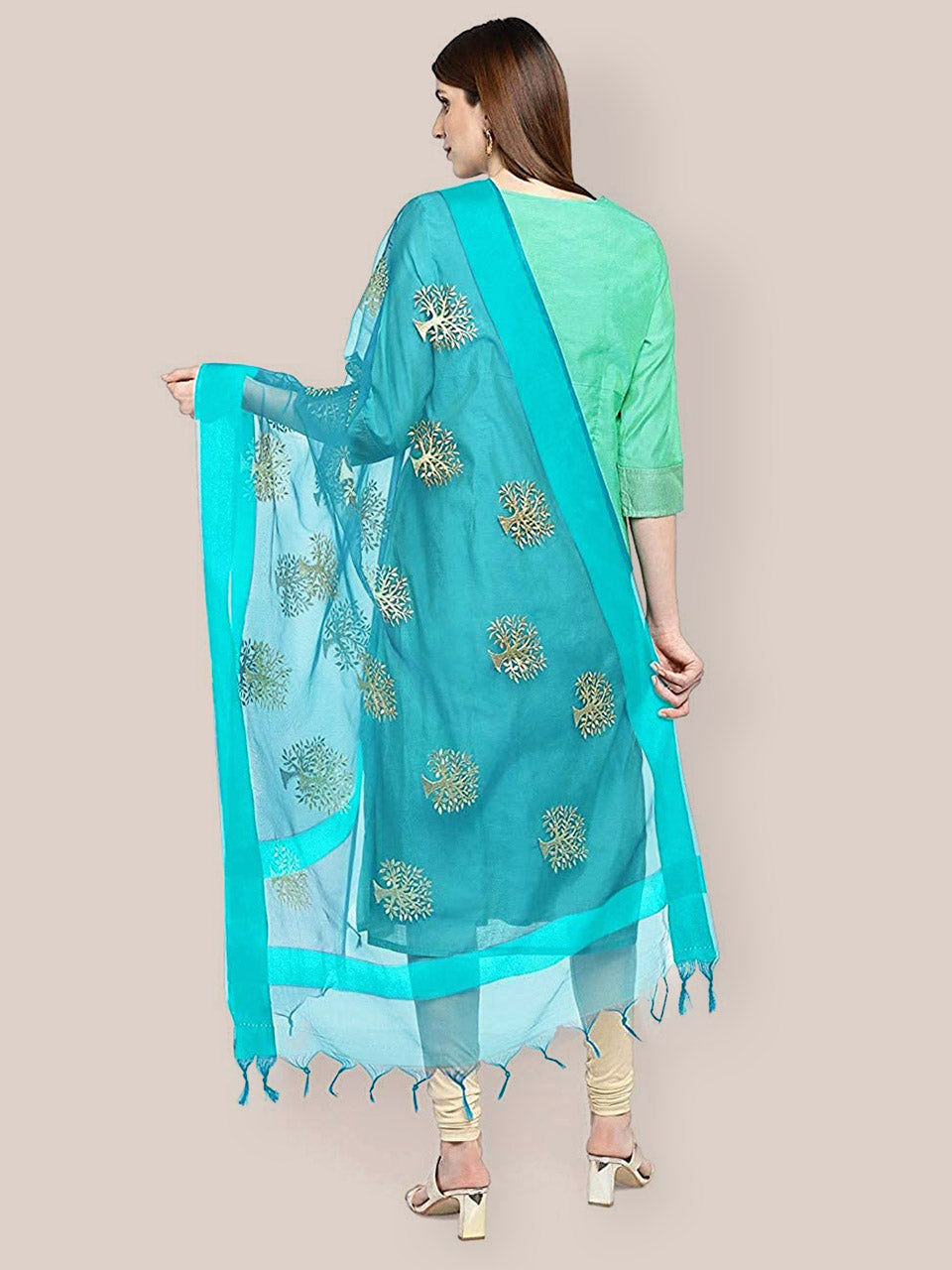Turquoise Blue Organza Dupatta. freeshipping - Dupatta Bazaar
