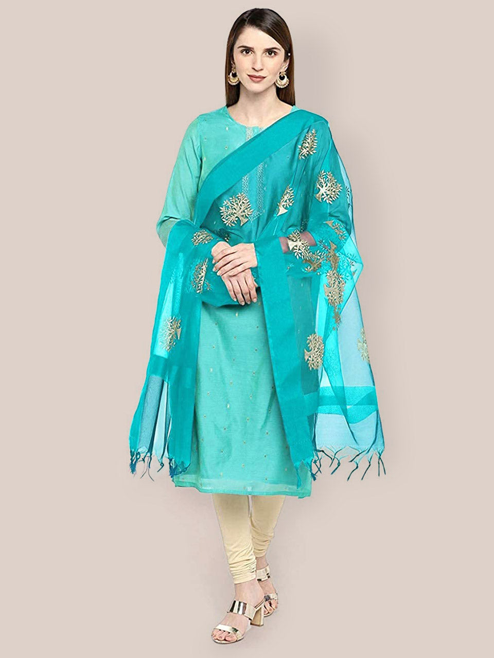 Turquoise Blue Organza Dupatta. freeshipping - Dupatta Bazaar