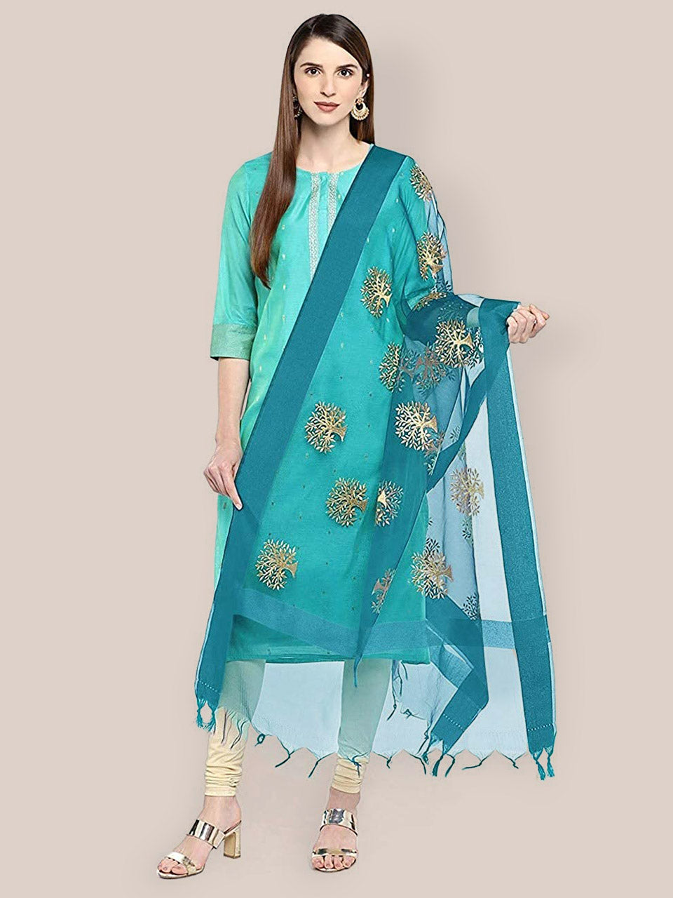 Organza Dupatta Peacock Blue. freeshipping - Dupatta Bazaar