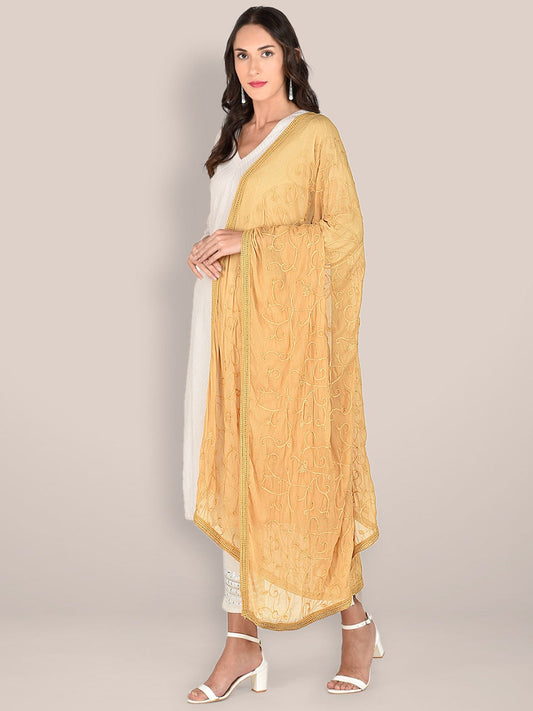 Beige Embroidered  Chiffon Dupatta freeshipping - Dupatta Bazaar