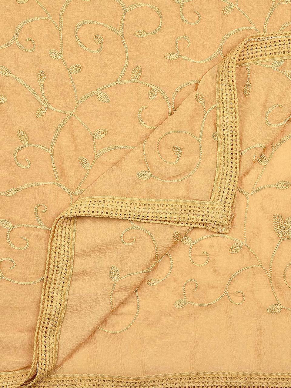 Beige Embroidered  Chiffon Dupatta freeshipping - Dupatta Bazaar
