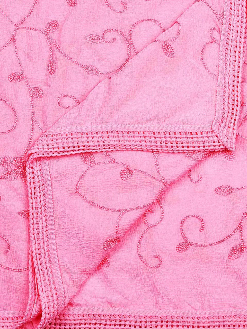 Baby Pink Embroidered  Chiffon Dupatta freeshipping - Dupatta Bazaar