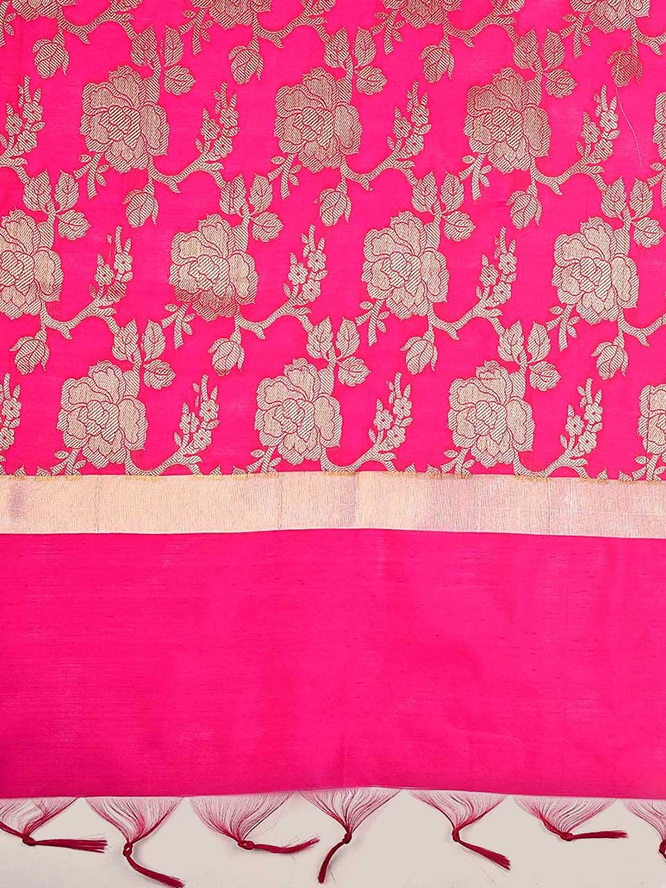 Banarasi Rani Pink Silk Dupatta with Floral Jaal freeshipping - Dupatta Bazaar