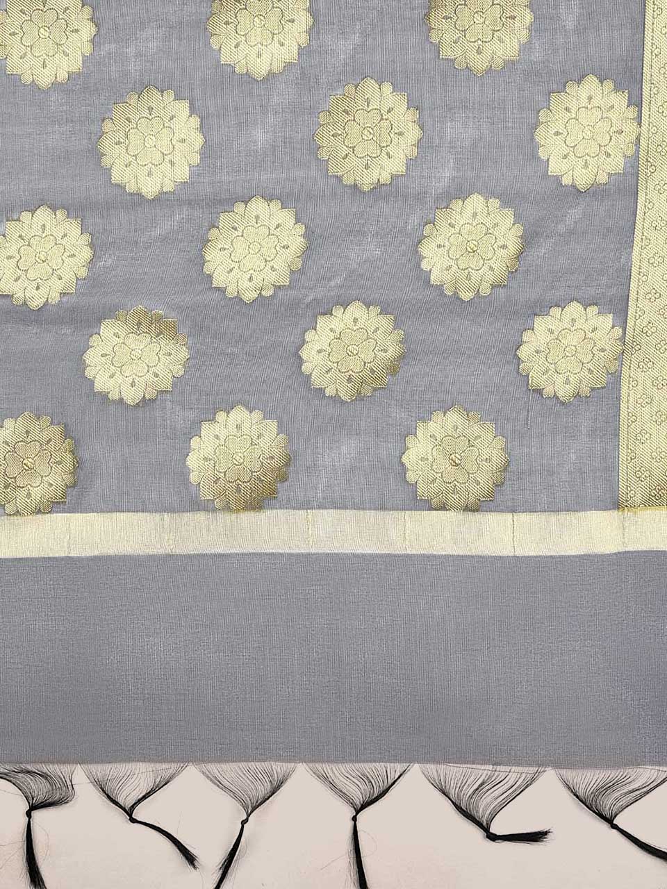 Banarasi  Grey Silk Dupatta with Floral Jaal freeshipping - Dupatta Bazaar
