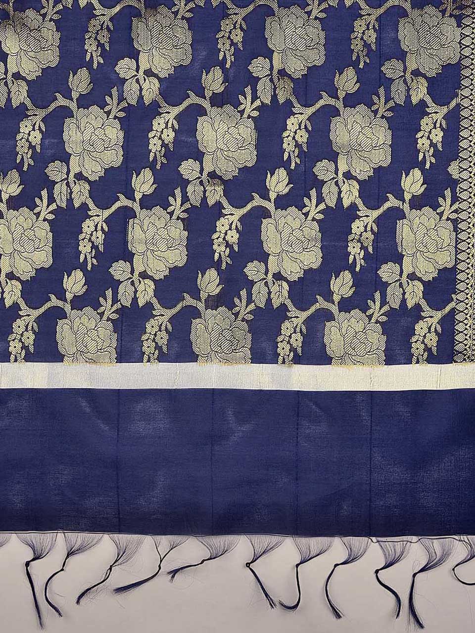Banarasi Navy Blue Silk Dupatta with Floral Jaal freeshipping - Dupatta Bazaar