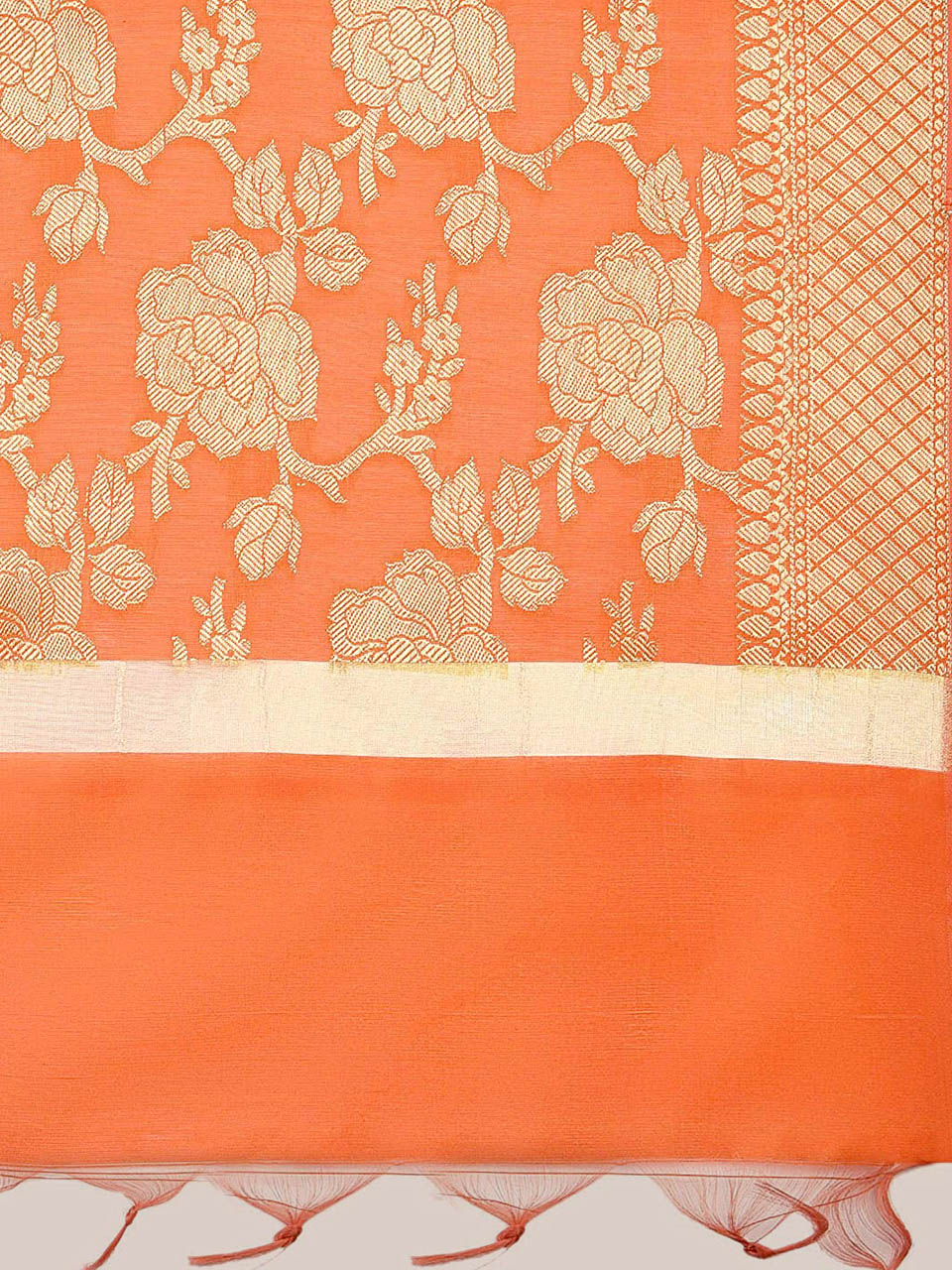 Banarasi Peach Silk Dupatta with Floral Jaal freeshipping - Dupatta Bazaar