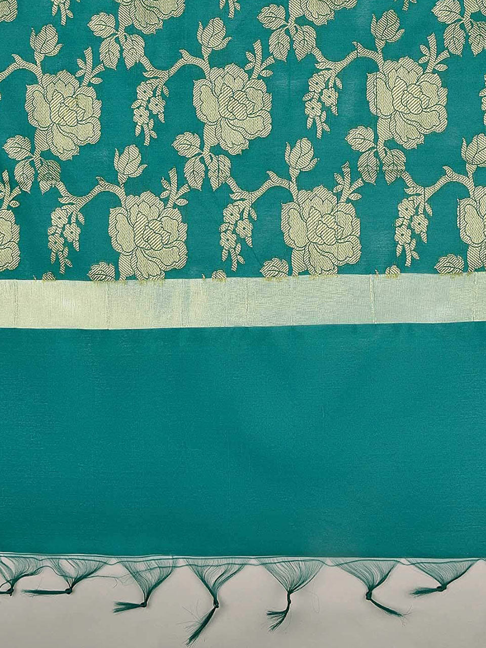 Banarasi Teal Silk Dupatta with Floral Jaal freeshipping - Dupatta Bazaar