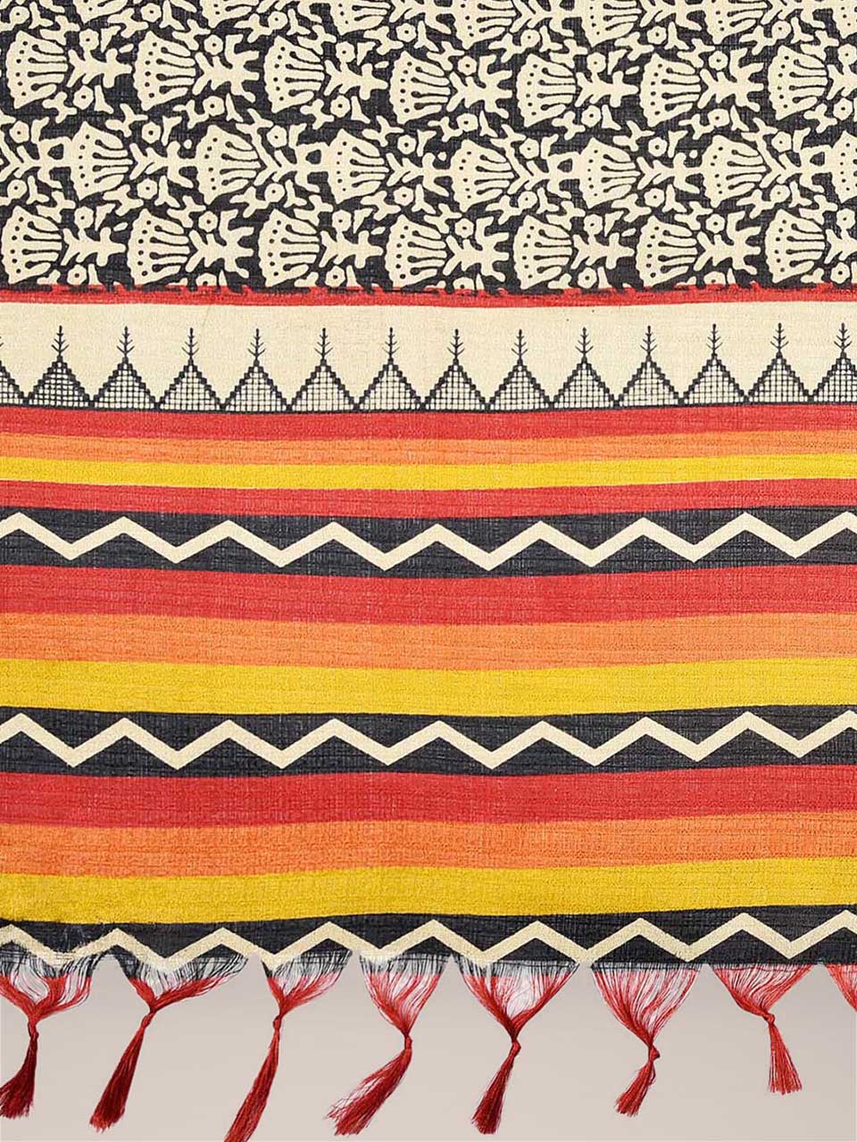 Floral Printed Black & Multicoloured Art Silk Dupatta freeshipping - Dupatta Bazaar