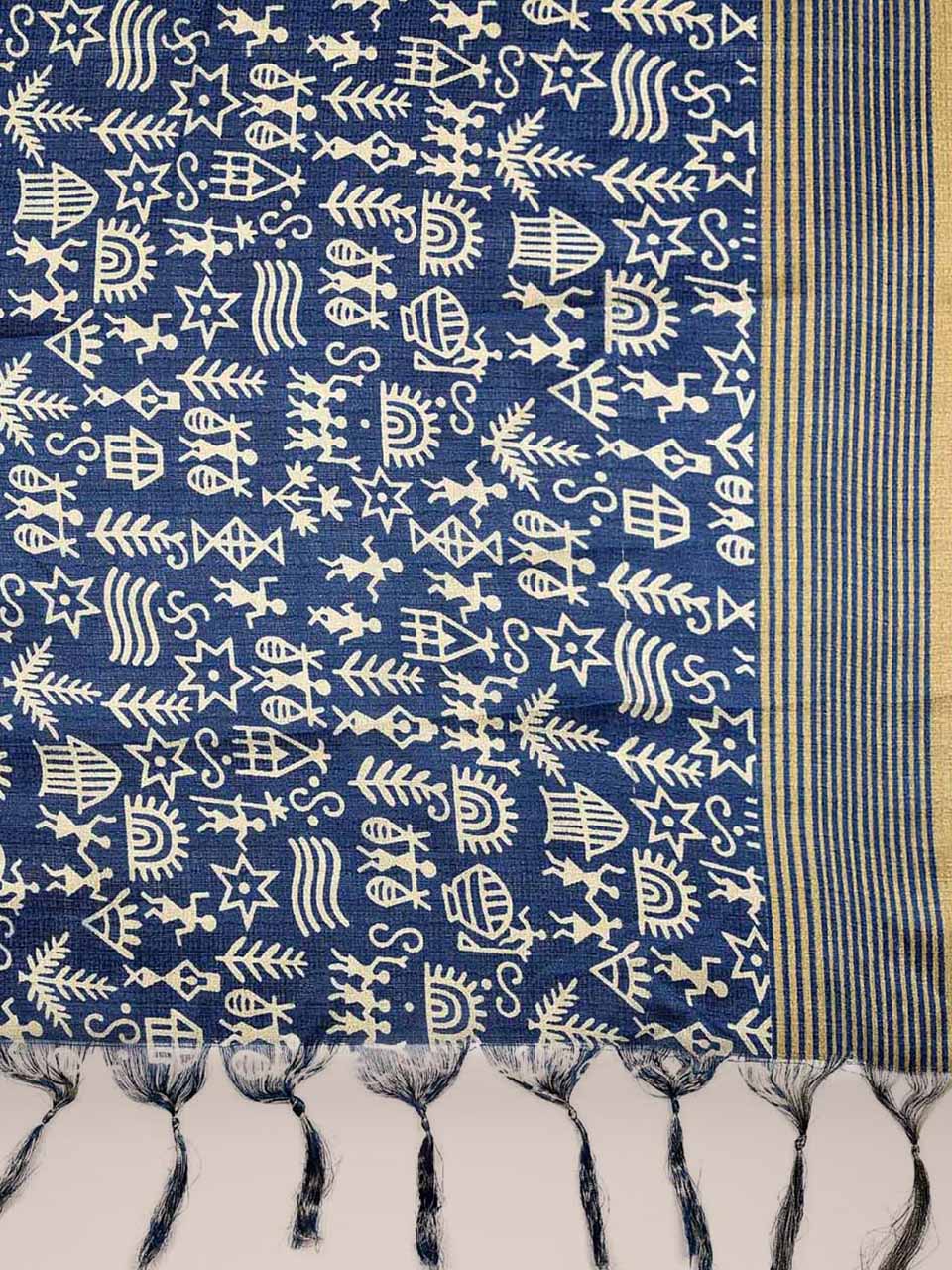 Floral Printed Blue & White Art Silk Dupatta freeshipping - Dupatta Bazaar