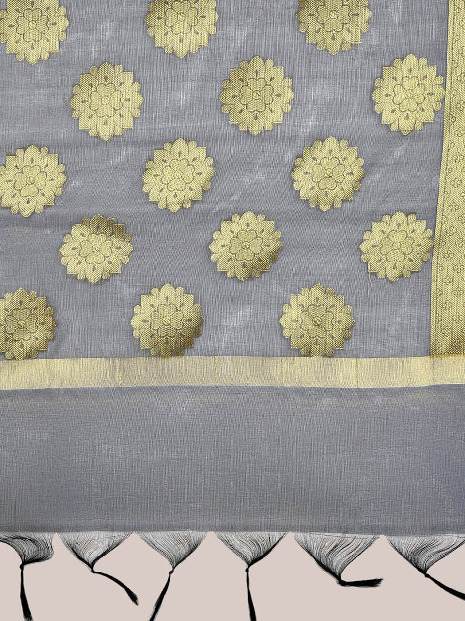 Grey Banarasi Silk Dupatta. freeshipping - Dupatta Bazaar