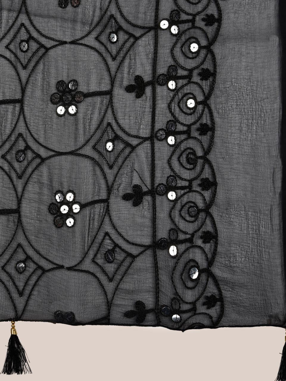 Embroidered Black Chiffon Dupatta freeshipping - Dupatta Bazaar
