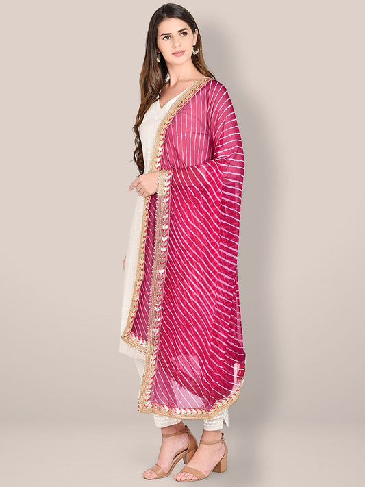 Pink Leharia Chiffon Dupatta with Gotta Patti Border freeshipping - Dupatta Bazaar