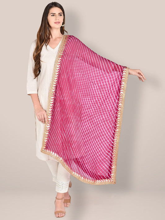Pink Leharia Chiffon Dupatta with Gotta Patti Border freeshipping - Dupatta Bazaar