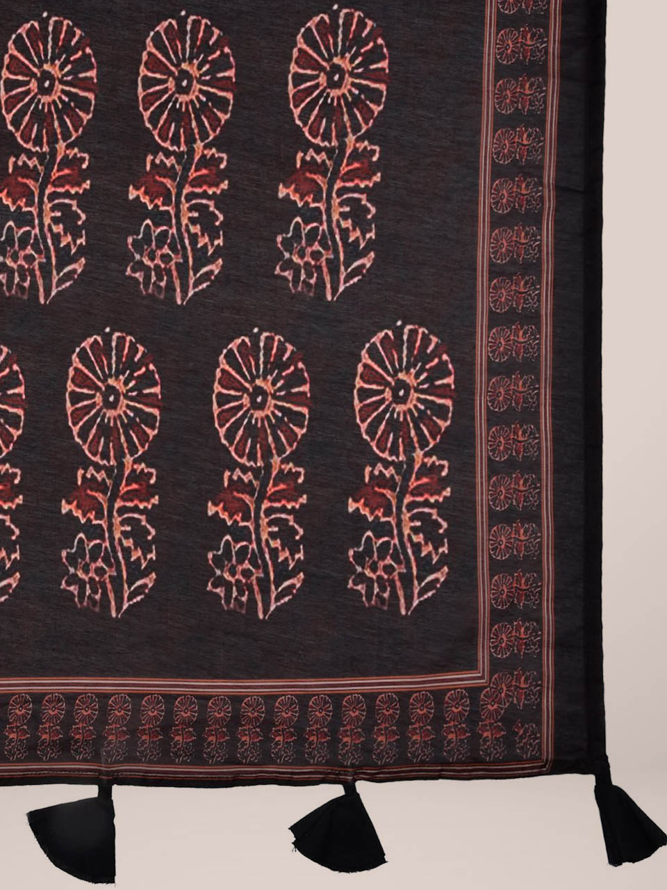 Black & Maroon Kalamkari Printed Blended Silk Dupatta. freeshipping - Dupatta Bazaar