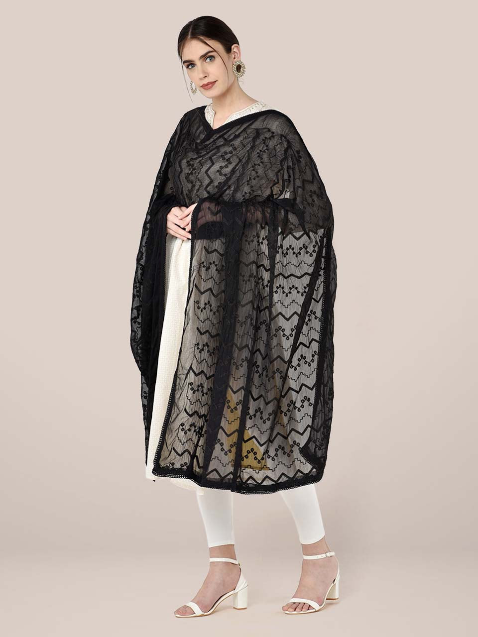 Black Chiffon Dupatta with Embroidery freeshipping - Dupatta Bazaar