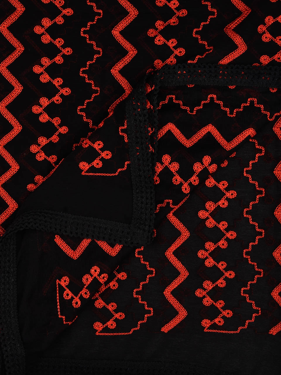 Black Chiffon Dupatta with Red Embroidery freeshipping - Dupatta Bazaar