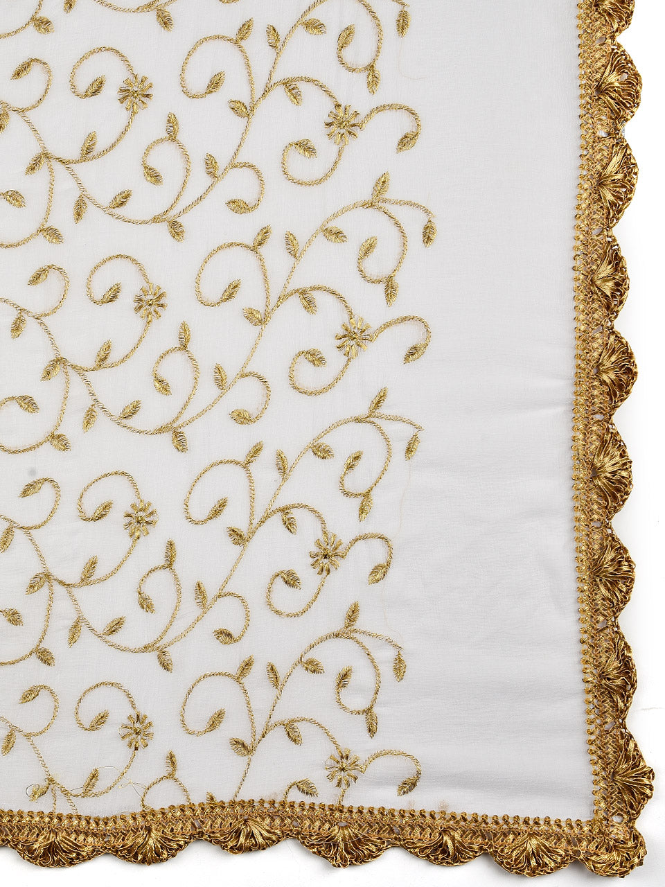 White Chiffon Dupatta with Gold Embroidery freeshipping - Dupatta Bazaar