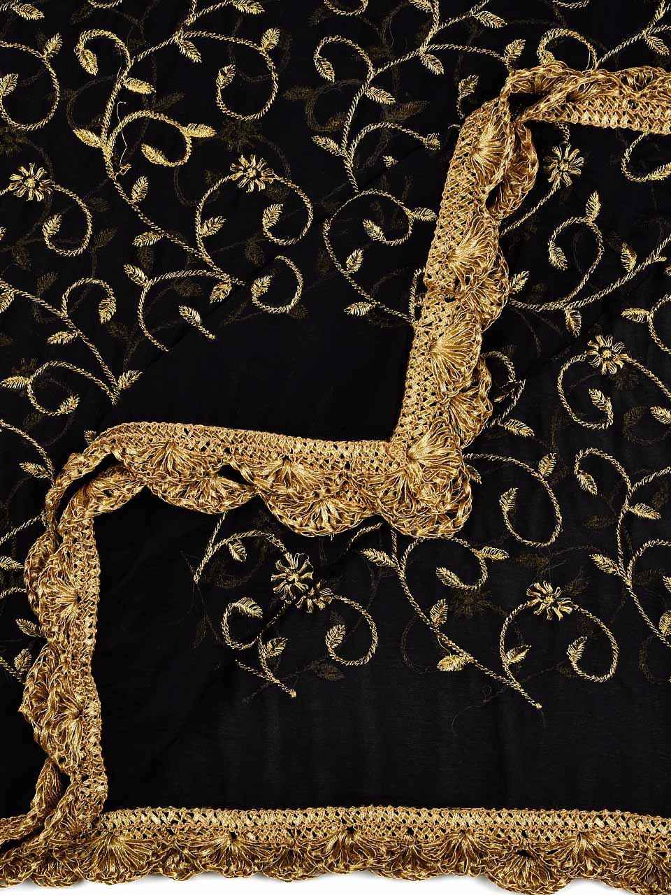 Black Chiffon Dupatta with Gold Embroidery freeshipping - Dupatta Bazaar