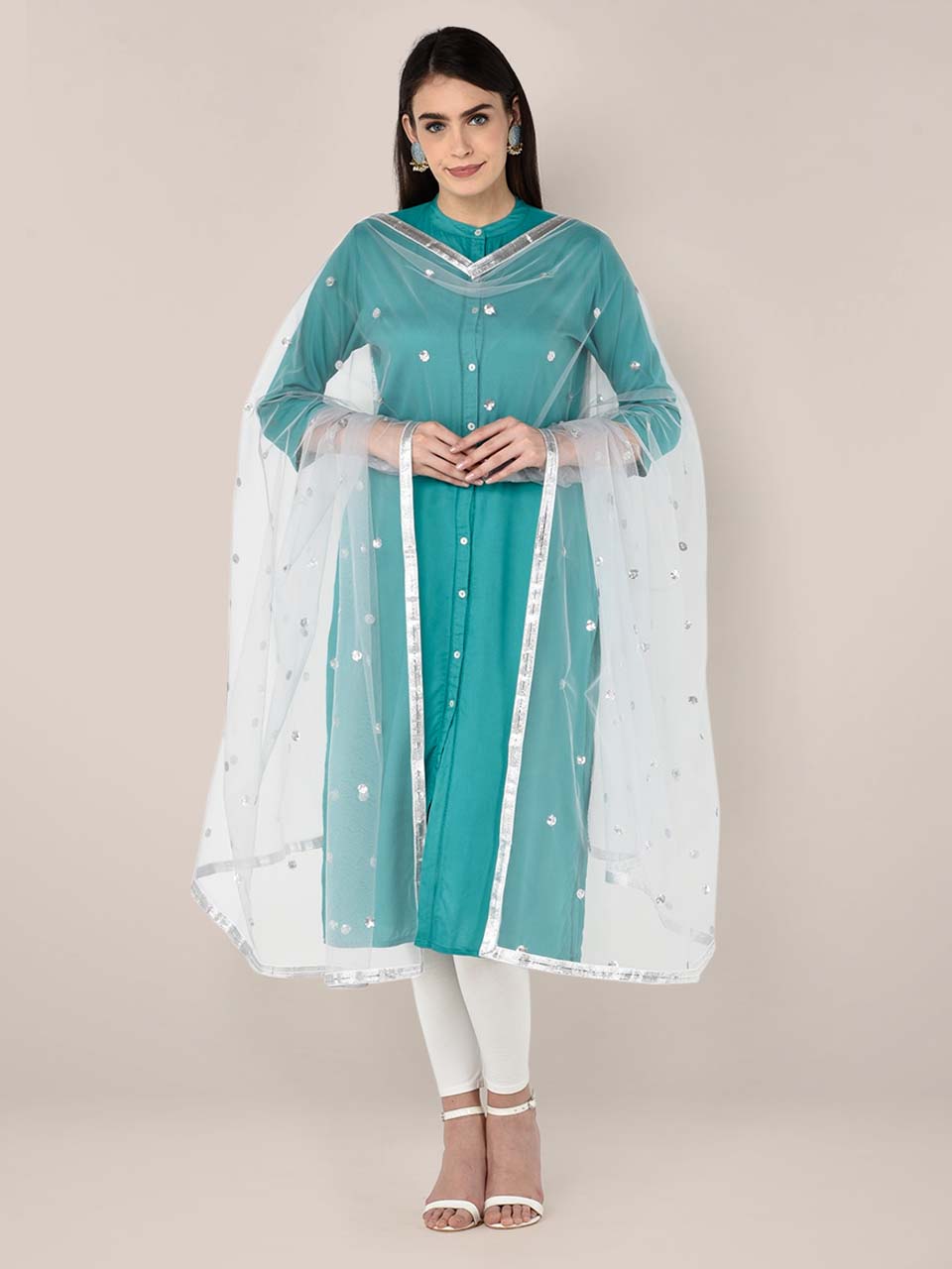 Silver Embellished Net Dupatta freeshipping - Dupatta Bazaar