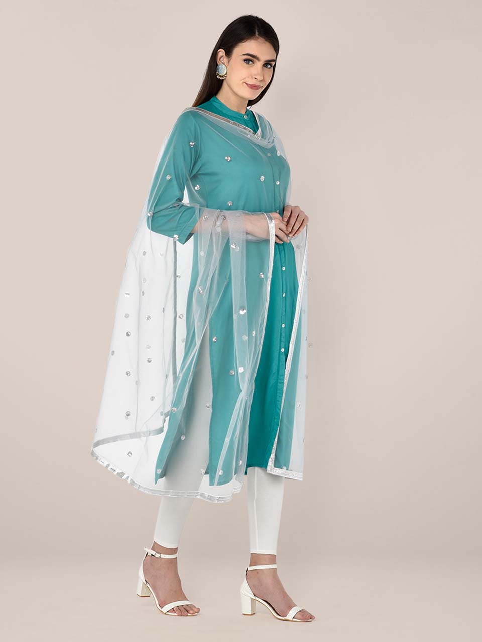 Silver Embellished Net Dupatta freeshipping - Dupatta Bazaar