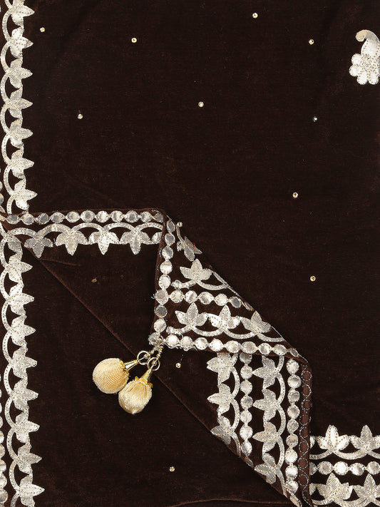 Gotta Patti Work Velvet Brown Dupatta With Danglers