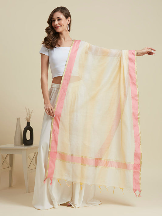 Multi Striped Rainbow Banarasi Chanderi Silk Dupatta