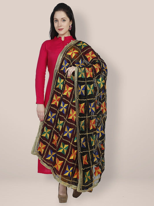 Black Chiffon Phulkari Dupatta freeshipping - Dupatta Bazaar