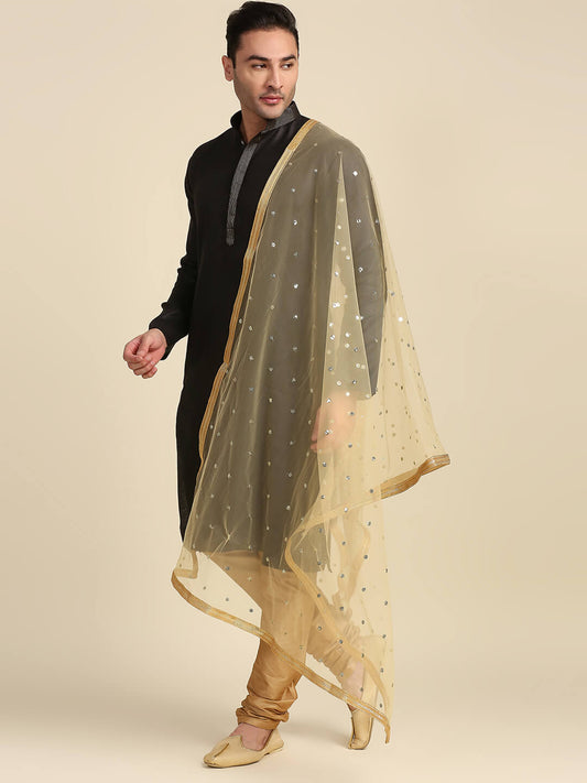 Men's Embellished Gold Net Dupatta for Kurta/Sherwani/Achkan