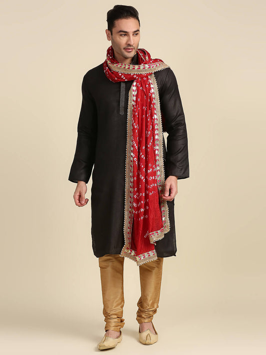 Men's Maroon Bandhini Dupatta for Kurta/Sherwani/Achkan
