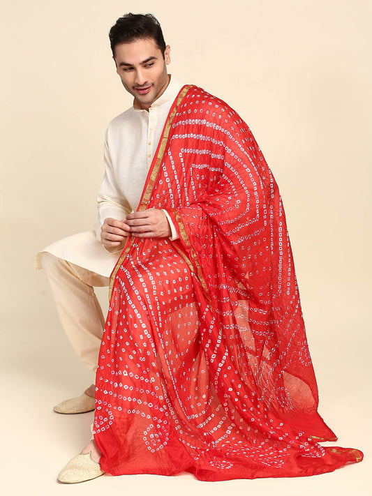 Men's Red Bandhini Dupatta for Kurta/Sherwani/Achkan
