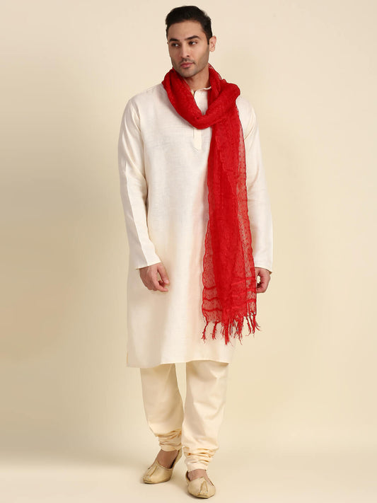 Men's Dupatta Red Woven Organza Dupatta for Kurta/Sherwani/Achkan